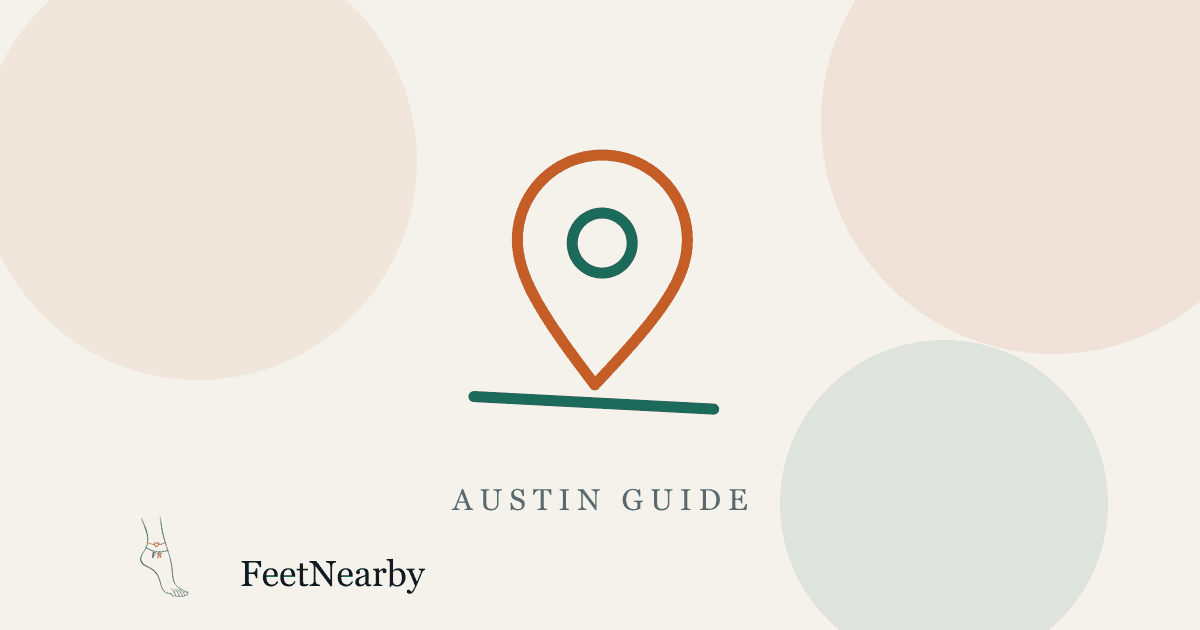 Illustrated card with a line-drawn map pin — Austin guide — FeetNearby blog