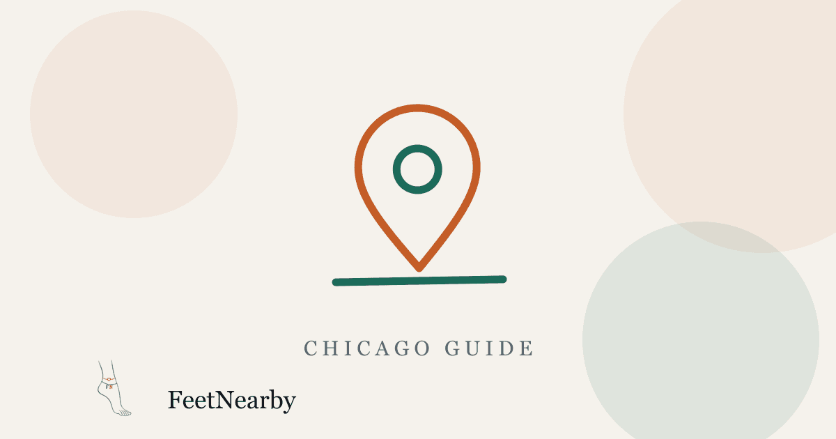 Illustrated card with a line-drawn map pin — Chicago guide — FeetNearby blog
