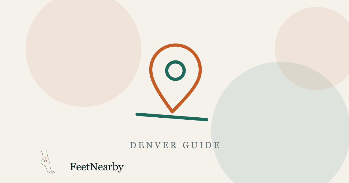 Illustrated card with a line-drawn map pin — Denver guide — FeetNearby blog