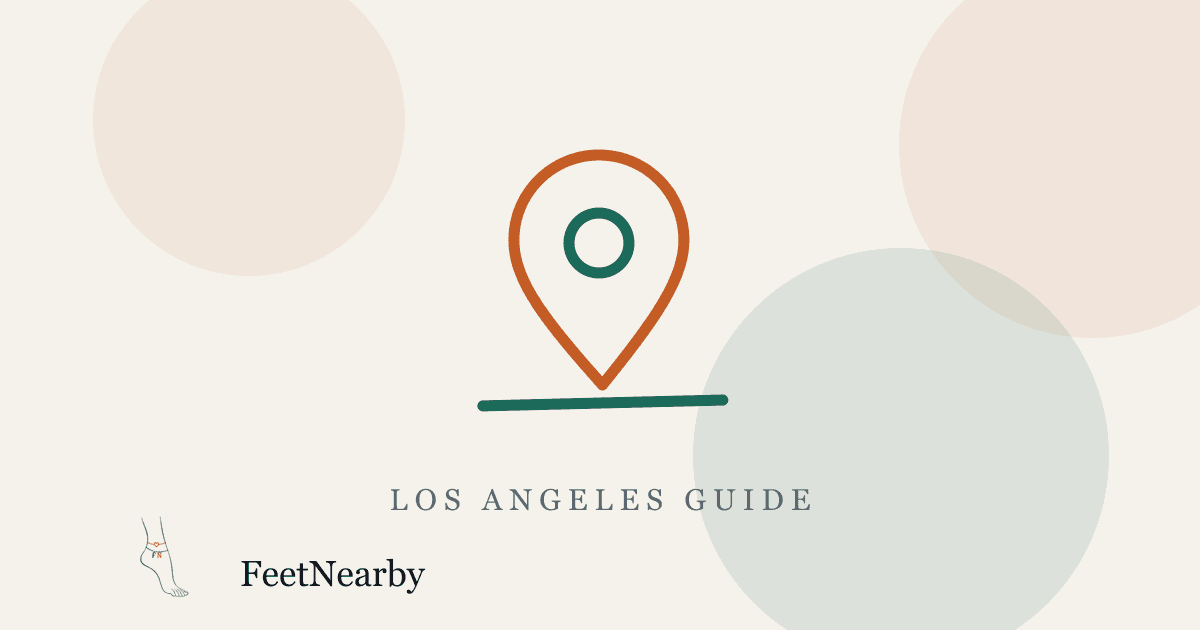 Illustrated card with a line-drawn map pin — Los Angeles guide — FeetNearby blog