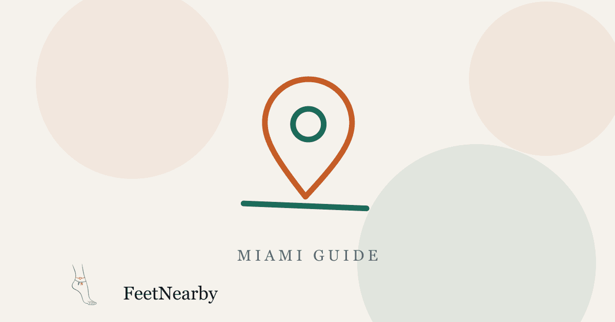 Illustrated card with a line-drawn map pin — Miami guide — FeetNearby blog