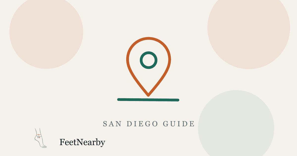 Illustrated card with a line-drawn map pin — San Diego guide — FeetNearby blog