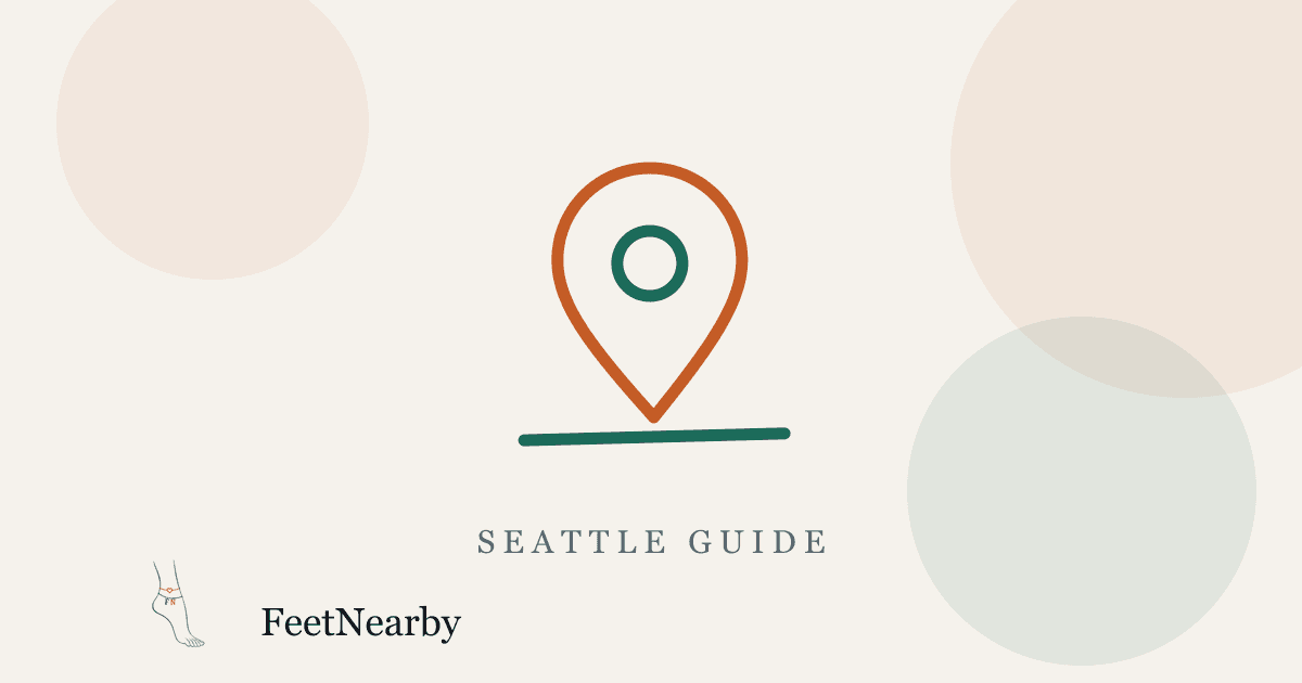 Illustrated card with a line-drawn map pin — Seattle guide — FeetNearby blog