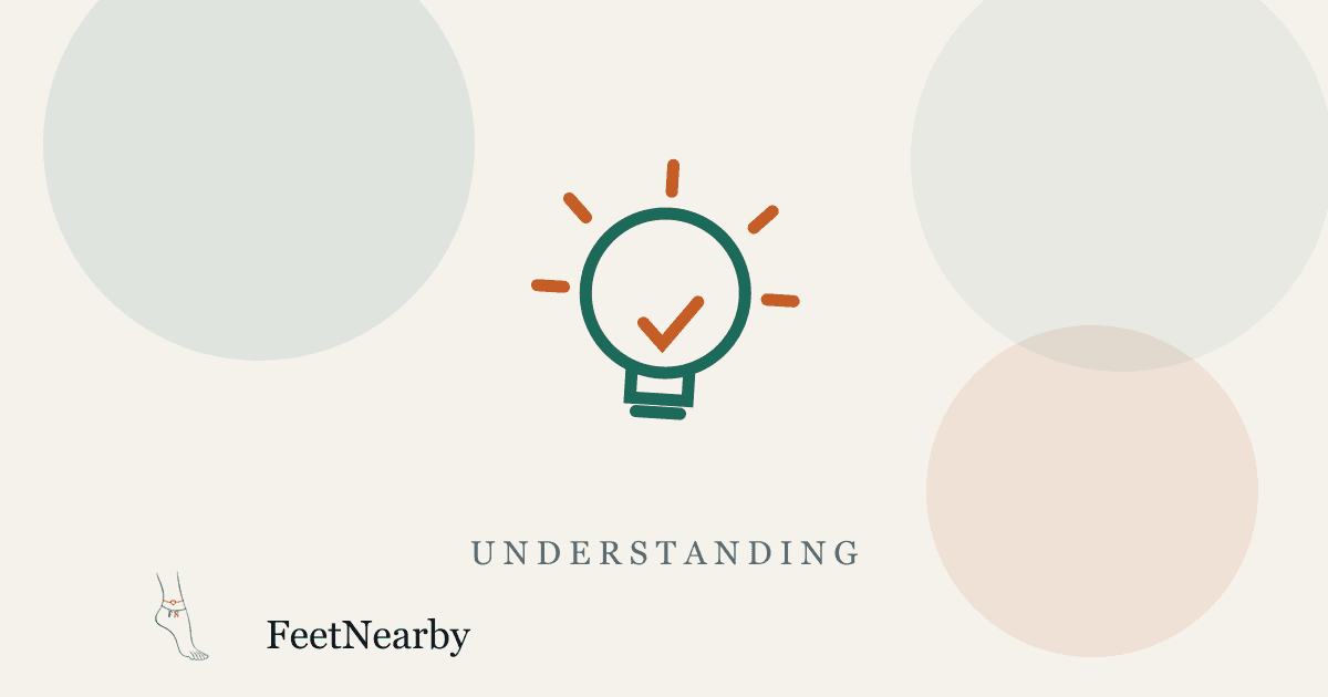 Illustrated card with a line-drawn lightbulb and checkmark in teal and orange — FeetNearby Understanding guide